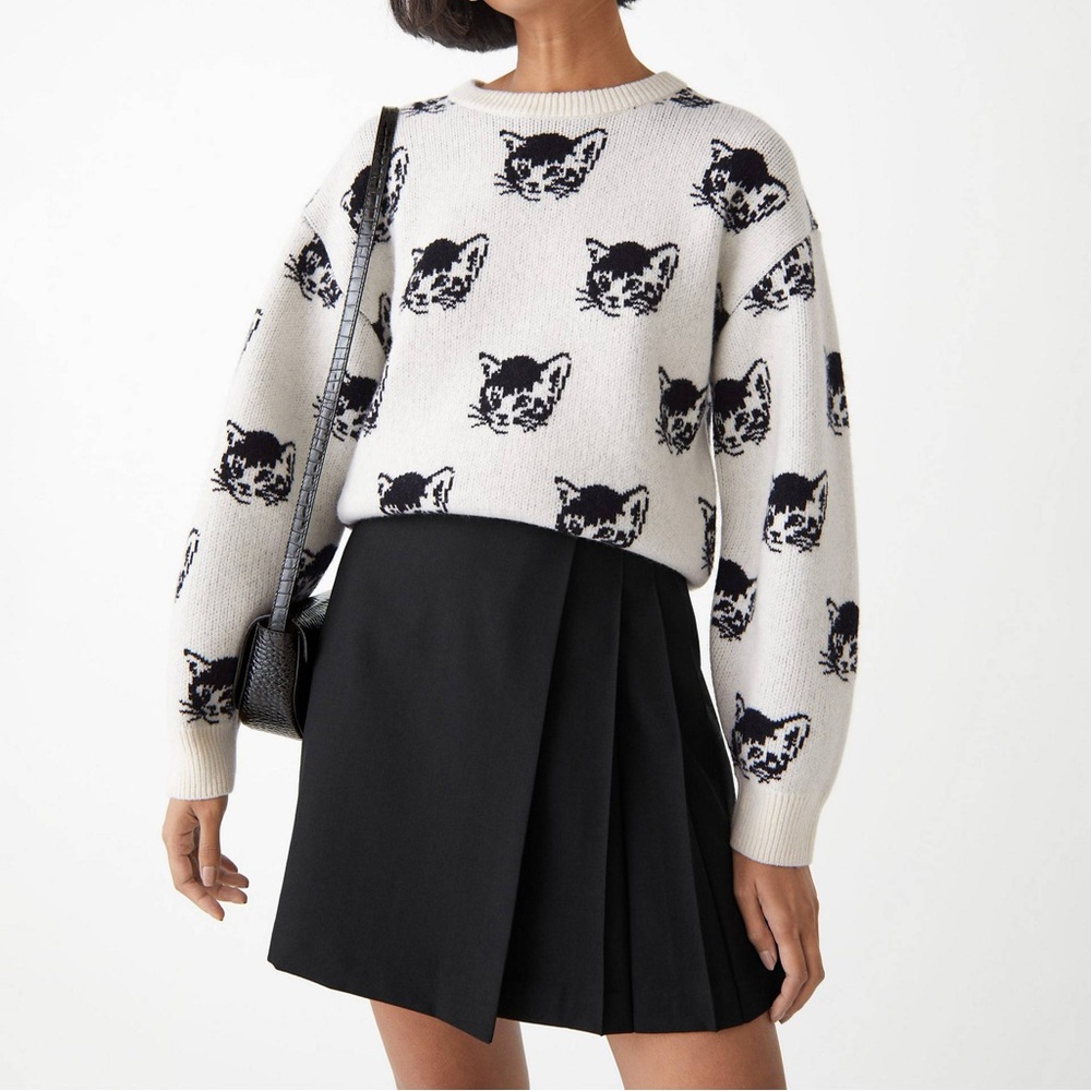 & Other Stories cat pattern knit sweater in white